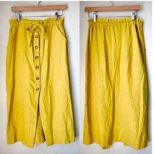 Cotton On Linen Midi Skirt in Bright Yellow